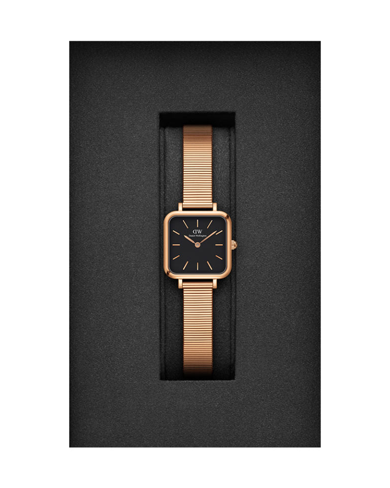 Shop Authentic Daniel Wellington Quadro Studio Black Dial Rose Gold Mesh Strap Watch For Women - DW00100518 - Luxxuri
