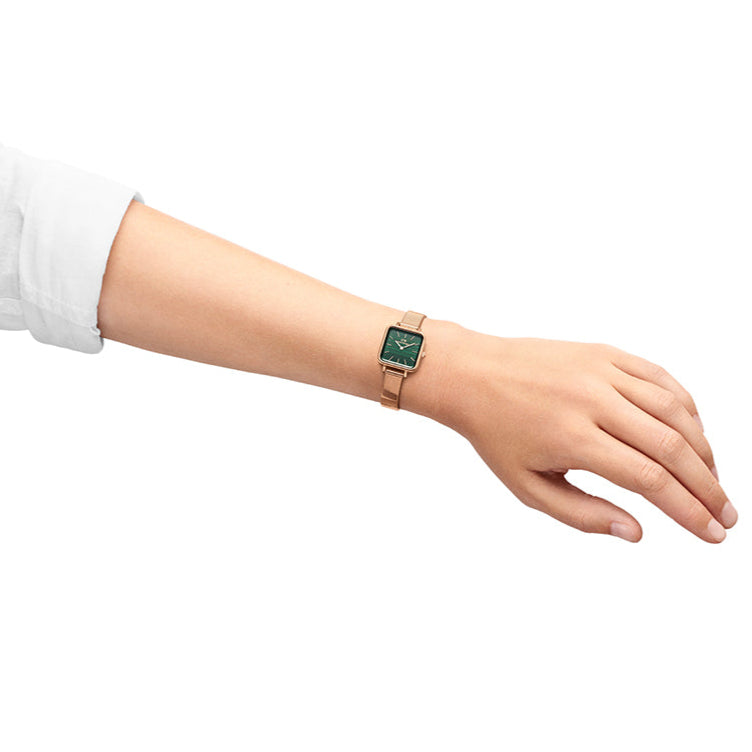  Shop Authentic Daniel Wellington Quadro Studio Green Dial Rose Gold Mesh Strap Watch For Women - DW00100520 - Luxxuri