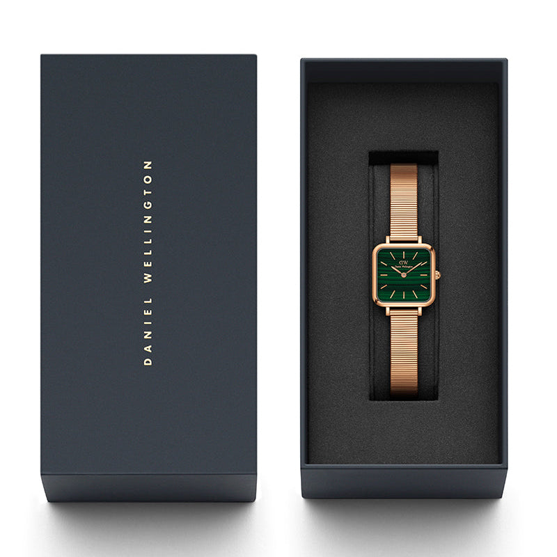  Shop Authentic Daniel Wellington Quadro Studio Green Dial Rose Gold Mesh Strap Watch For Women - DW00100520 - Luxxuri