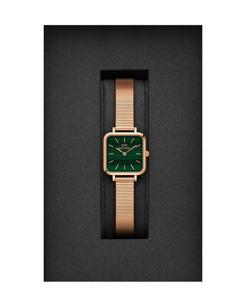  Shop Authentic Daniel Wellington Quadro Studio Green Dial Rose Gold Mesh Strap Watch For Women - DW00100520 - Luxxuri