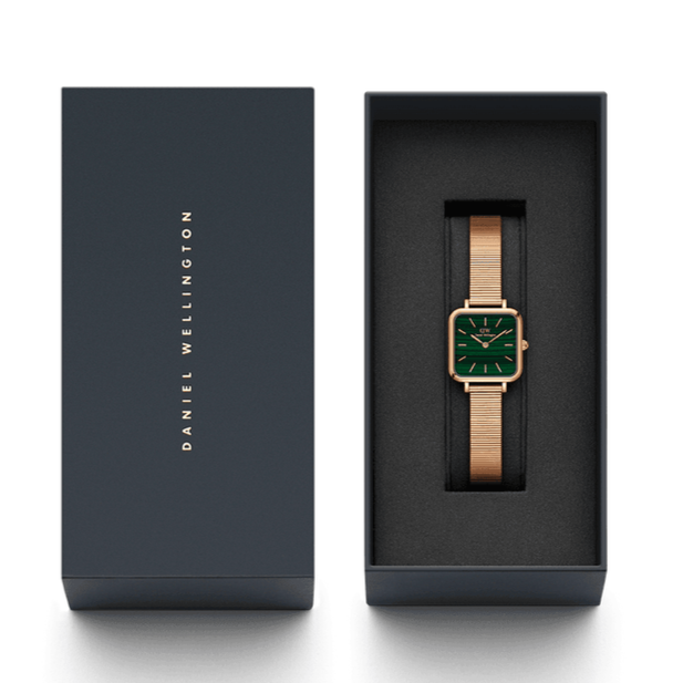  Shop Authentic Daniel Wellington Quadro Studio Green Dial Rose Gold Mesh Strap Watch For Women - DW00100520 - Luxxuri