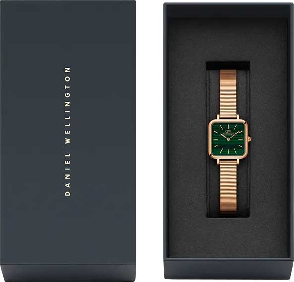  Shop Authentic Daniel Wellington Quadro Studio Green Dial Rose Gold Mesh Strap Watch For Women - DW00100520 - Luxxuri