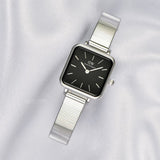  Shop Authentic Daniel Wellington Quadro Studio Black Dial Silver Mesh Strap Watch For Women - DW00100522 - Luxxuri
