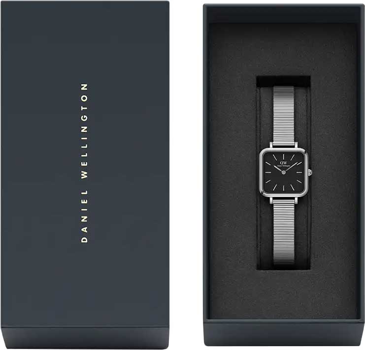  Shop Authentic Daniel Wellington Quadro Studio Black Dial Silver Mesh Strap Watch For Women - DW00100522 - Luxxuri