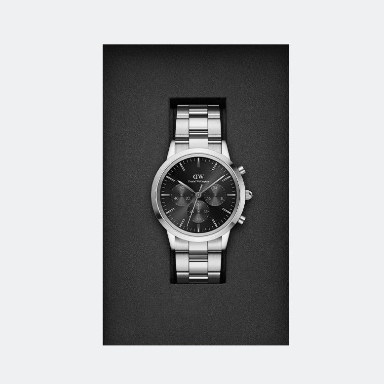  Shop Authentic Daniel Wellington Iconic Chronograph Link Black Dial Silver Steel Strap Watch For Men  - DW00100645 - Luxxuri