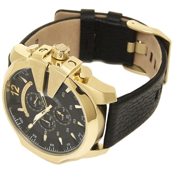  Shop Authentic Diesel Mega Chief Gold & Black Dial Black Leather Strap Watch For Men - DZ4344 - Luxxuri