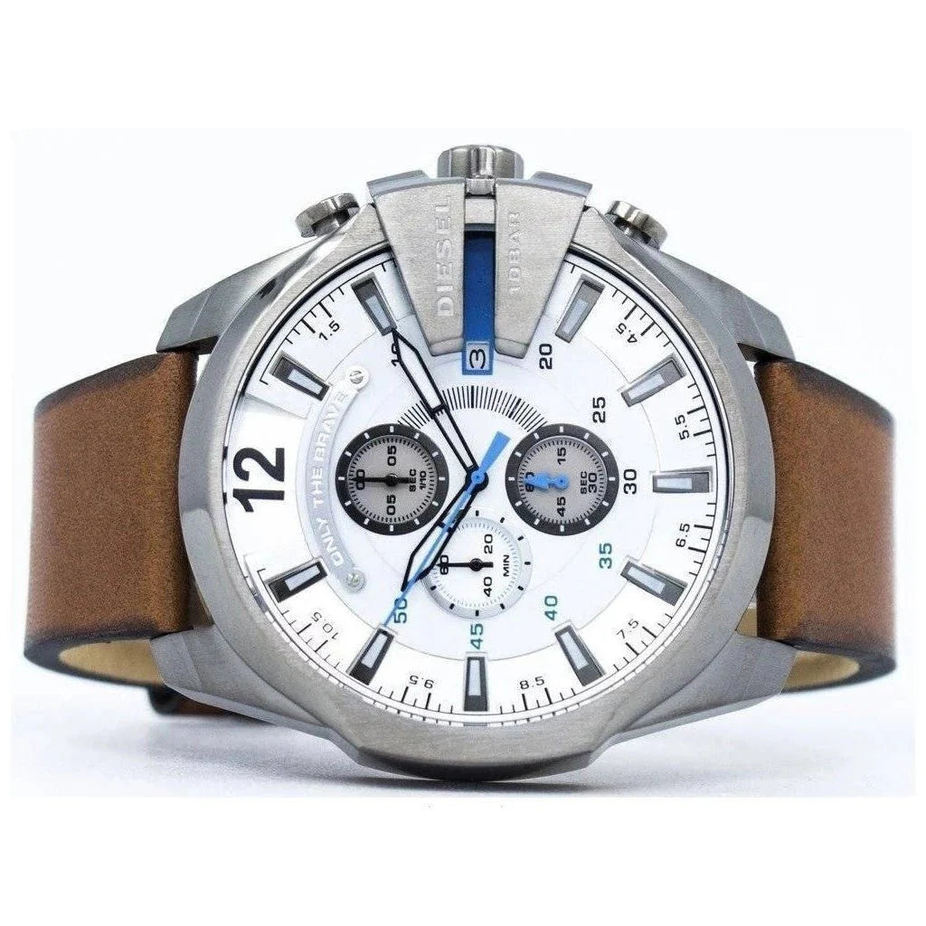  Shop Authentic Diesel Mega Chief White Dial Brown Leather Strap Watch For Men - DZ4280 - Luxxuri
