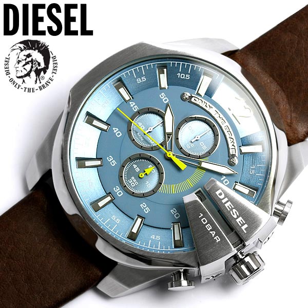  Shop Authentic Diesel Mega Chief Light Blue Dial Brown Leather Strap Watch For Men - DZ4281 - Luxxuri