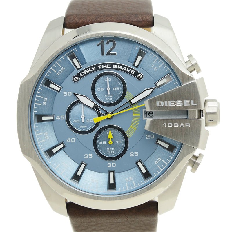  Shop Authentic Diesel Mega Chief Light Blue Dial Brown Leather Strap Watch For Men - DZ4281 - Luxxuri