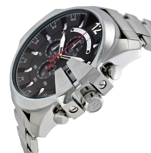  Shop Authentic Diesel Mega Chief Chronograph Black Dial Silver Steel Strap Watch For Men - DZ4308 - Luxxuri