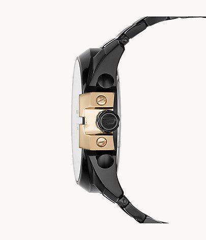 Diesel Mega Chief Chronograph Black Dial Black Steel Strap Watch For Men - DZ4338