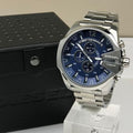  Shop Authentic Diesel Mega Chief Chronograph Blue Dial Silver Steel Strap Watch For Men - DZ4417 - Luxxuri