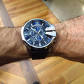  Shop Authentic Diesel Mega Chief Chronograph Blue Dial Black Leather Strap Watch For Men - DZ4423 - Luxxuri