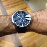  Shop Authentic Diesel Mega Chief Chronograph Blue Dial Black Leather Strap Watch For Men - DZ4423 - Luxxuri