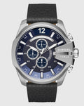  Shop Authentic Diesel Mega Chief Chronograph Blue Dial Black Leather Strap Watch For Men - DZ4423 - Luxxuri