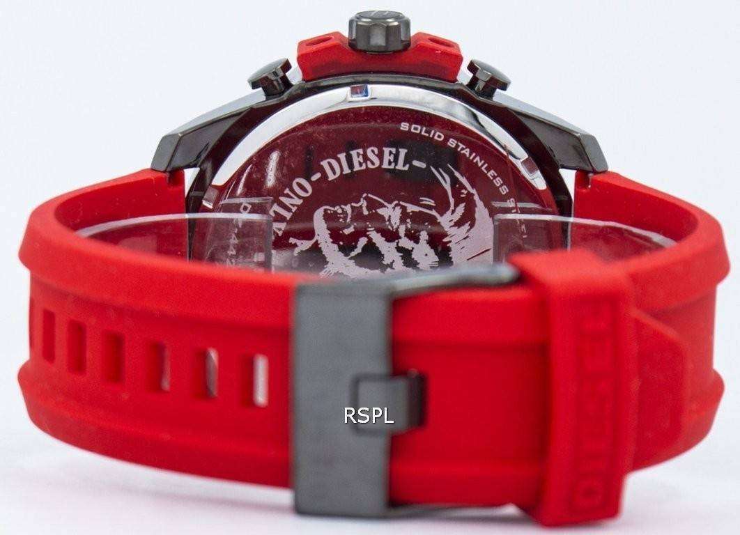  Shop Authentic Diesel Mega Chief Chronograph Black Dial Red Silicone Strap Watch For Men - DZ4427 - Luxxuri