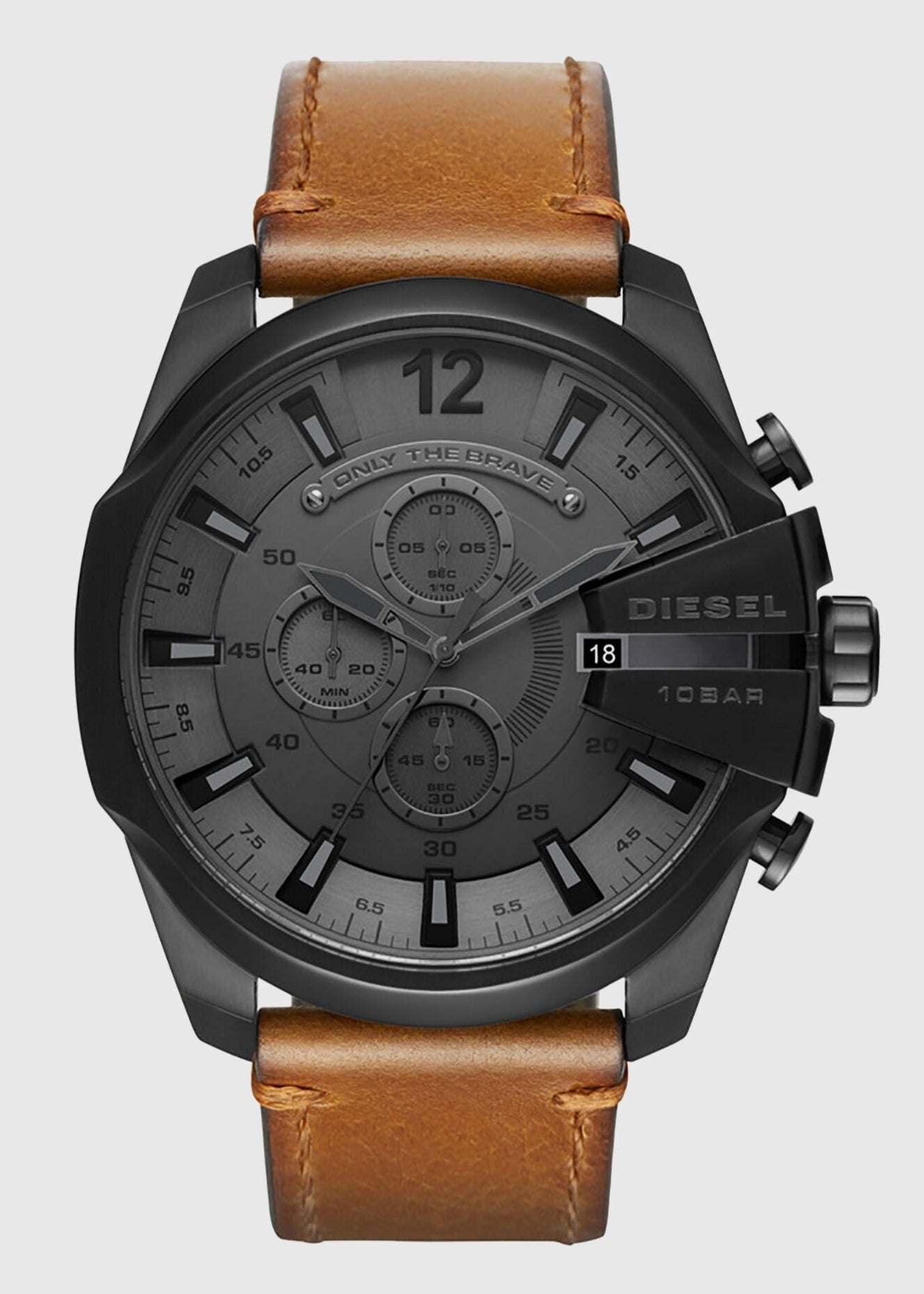  Shop Authentic Diesel Mega Chief Grey Dial Brown Leather Strap Watch For Men - DZ4463 - Luxxuri