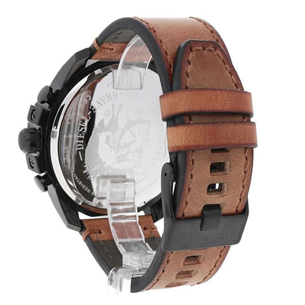 Diesel Mega Chief Chronograph Copper Dial Brown Leather Strap Watch For Men - DZ4476