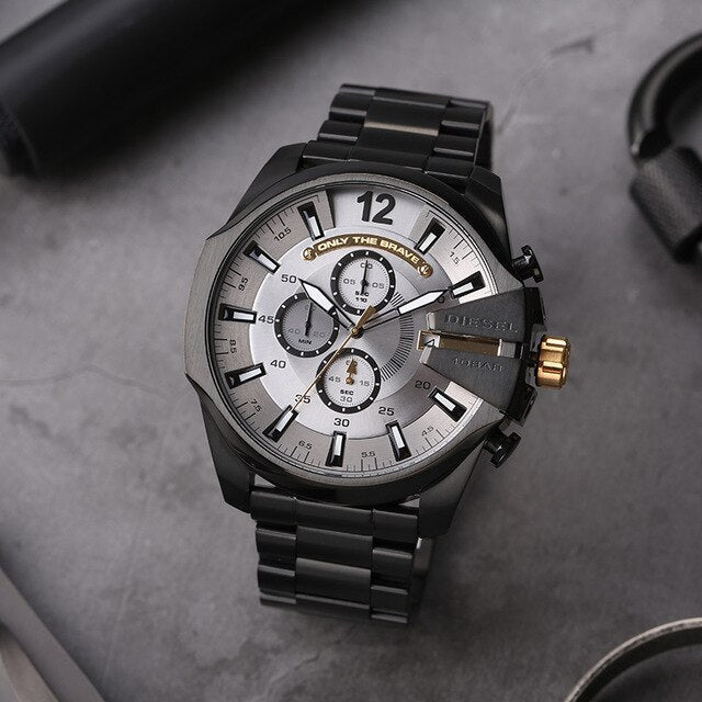  Shop Authentic Diesel Mega Chief Chronograph Grey Dial Black Steel Strap Watch For Men - DZ4479 - Luxxuri