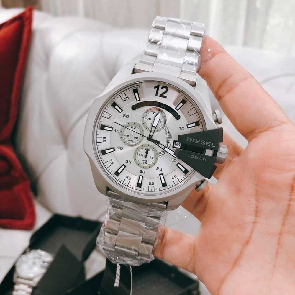  Shop Authentic Diesel Mega Chief Chronograph Silver Dial Silver Steel Strap Watch For Men - DZ4501 - Luxxuri