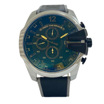 Diesel Mega Chief Quartz Black Dial Grey Leather Strap Watch For Men - DZ4523