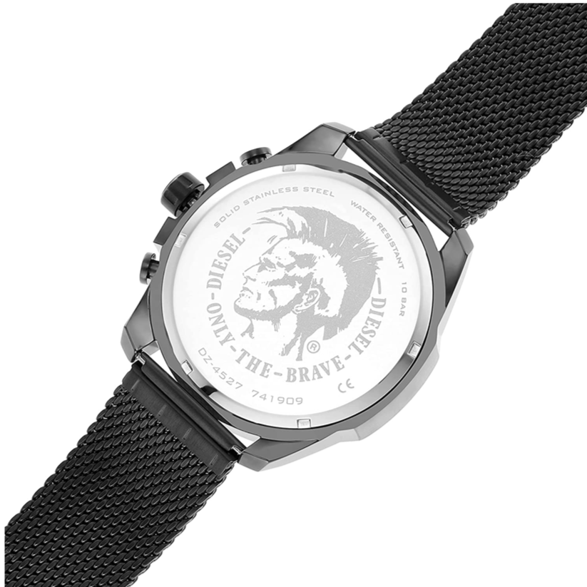 Diesel Mega Chief Chronograph Black Dial Black Steel Strap Watch For Men - DZ4527