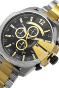  Shop Authentic Diesel Mega Chief Chronograph Black Dial Two Tone Steel Strap Watch For Men - DZ4581 - Luxxuri