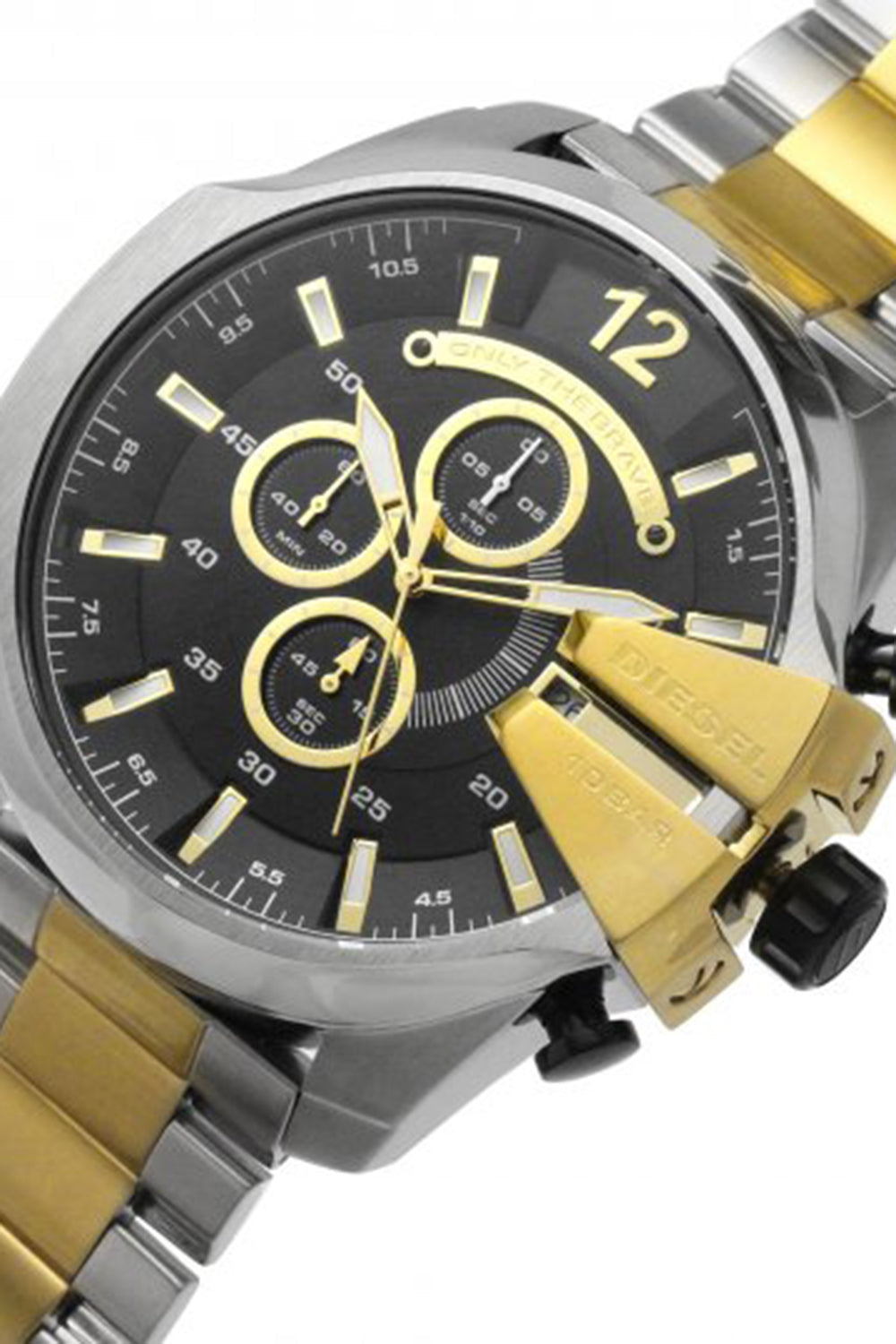  Shop Authentic Diesel Mega Chief Chronograph Black Dial Two Tone Steel Strap Watch For Men - DZ4581 - Luxxuri