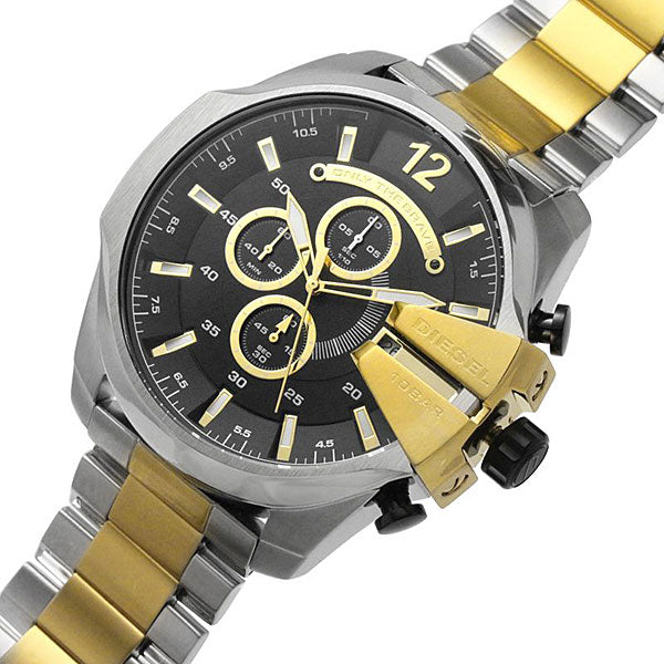  Shop Authentic Diesel Mega Chief Chronograph Black Dial Two Tone Steel Strap Watch For Men - DZ4581 - Luxxuri