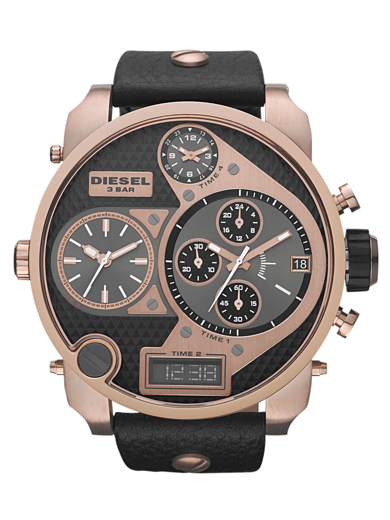  Shop Authentic Diesel Big Daddy Gold & Black Dial Black Leather Strap Watch For Men - DZ7261 - Luxxuri