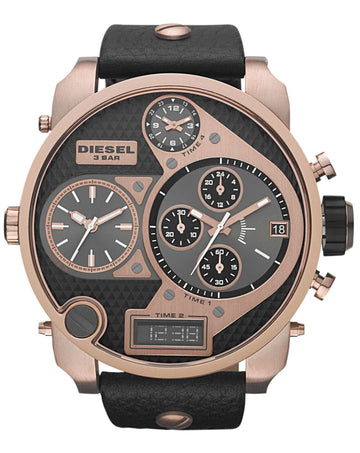  Shop Authentic Diesel Big Daddy Gold & Black Dial Black Leather Strap Watch For Men - DZ7261 - Luxxuri