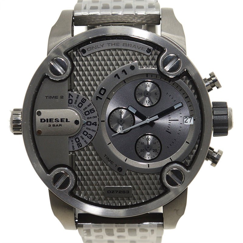  Shop Authentic Diesel Little Daddy Dual Time Chronograph Grey Dial Stainless Steel Strap Watch For Men - DZ7263 - Luxxuri