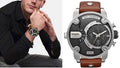  Shop Authentic Diesel SBA Dual Time Black Dial Brown Leather Strap Watch For Men - DZ7264 - Luxxuri
