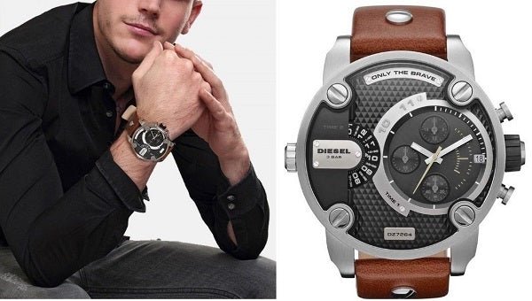  Shop Authentic Diesel SBA Dual Time Black Dial Brown Leather Strap Watch For Men - DZ7264 - Luxxuri