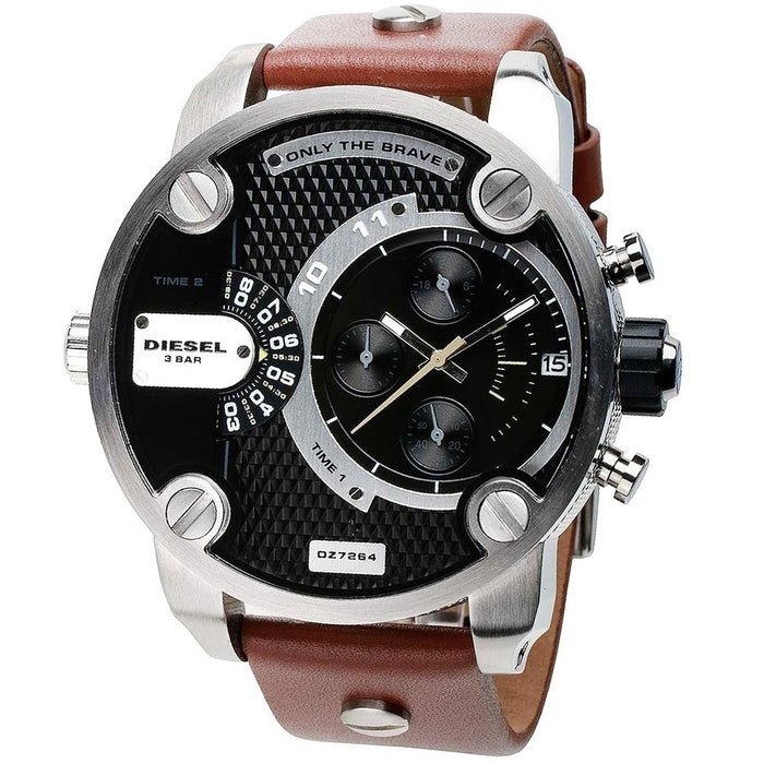  Shop Authentic Diesel SBA Dual Time Black Dial Brown Leather Strap Watch For Men - DZ7264 - Luxxuri
