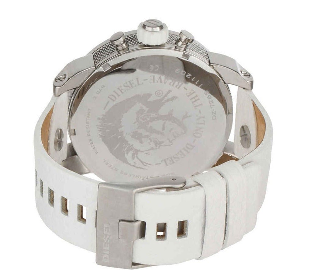  Shop Authentic Diesel Badass Chronograph White Dial White Leather Strap Watch For Men - DZ7265 - Luxxuri