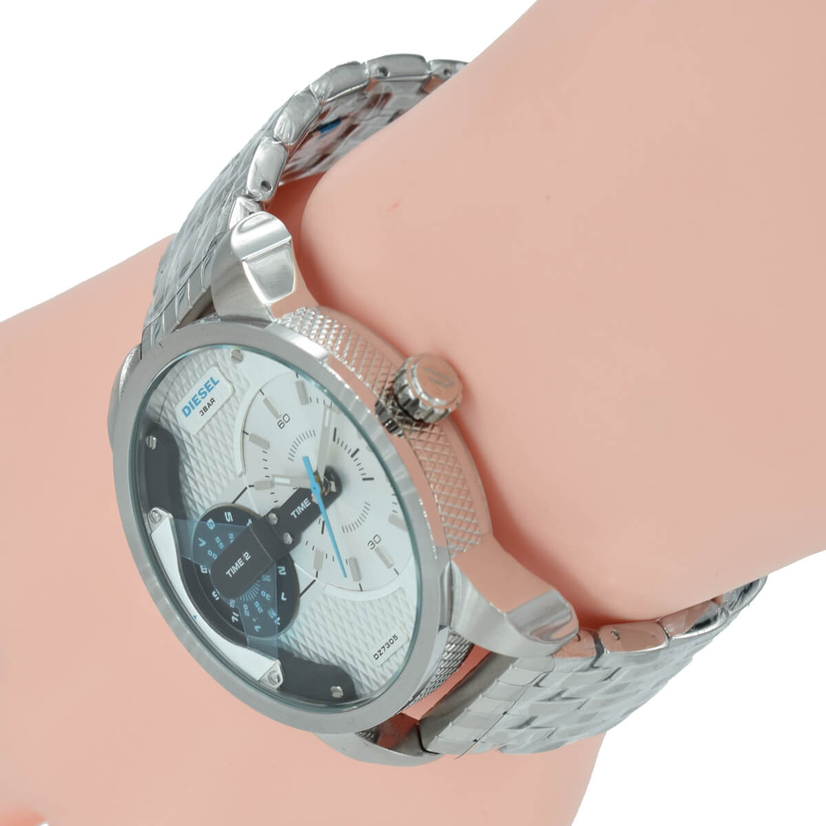  Shop Authentic Diesel Mini Daddy Dual Time Silver Dial Stainless Steel Watch For Men - DZ7305 - Luxxuri