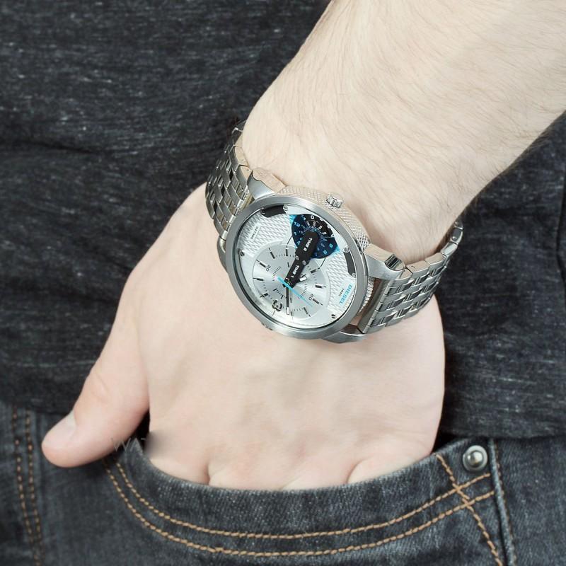  Shop Authentic Diesel Mini Daddy Dual Time Silver Dial Stainless Steel Watch For Men - DZ7305 - Luxxuri