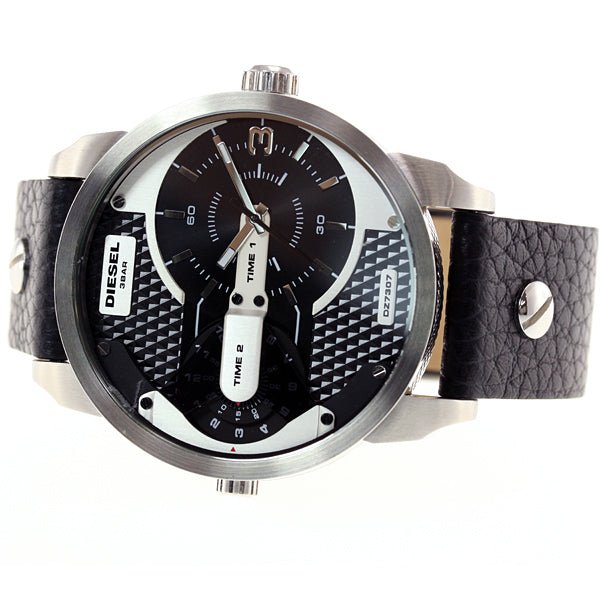  Shop Authentic Diesel Mini Daddy Black Silver Dial Black Leather Strap Watch For Men - DZ7307 - Luxxuri
