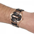  Shop Authentic Diesel Mini Daddy Dual Time Black & Gold Dial Black Leather Strap Watch For Men - DZ7317 - Luxxuri
