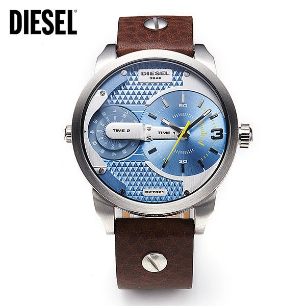  Shop Authentic Diesel Mini Daddy LIght Blue Dial Brown Leather Strap Watch For Men - DZ7321 - Luxxuri