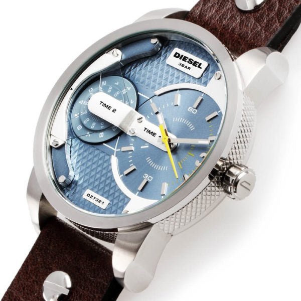  Shop Authentic Diesel Mini Daddy LIght Blue Dial Brown Leather Strap Watch For Men - DZ7321 - Luxxuri