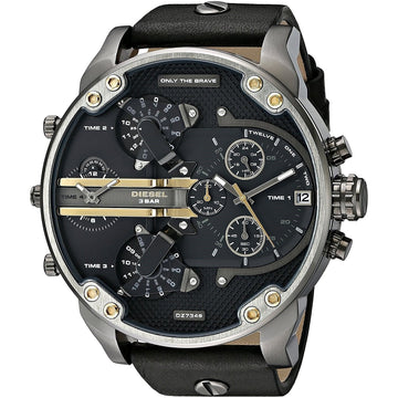  Shop Authentic Diesel Mr Daddy 2.0 Black Dial Black Leather Strap Watch For Men - DZ7348 - Luxxuri