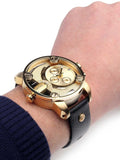  Shop Authentic Diesel Mr Daddy Gold Dial Black Leather Strap Watch For Men - DZ7363 - Luxxuri