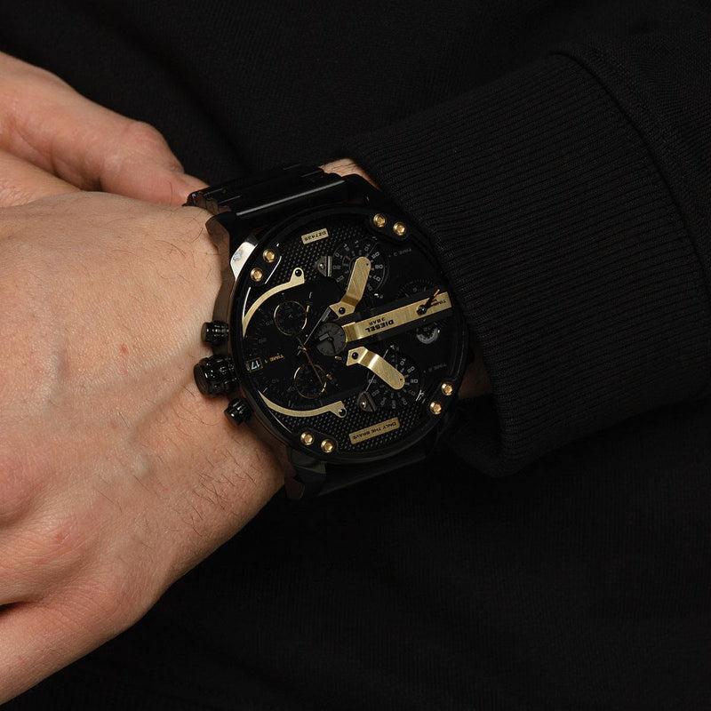  Shop Authentic Diesel Mr. Daddy 2.0 Black Dial Black Steel Strap Watch For Men - DZ7435 - Luxxuri