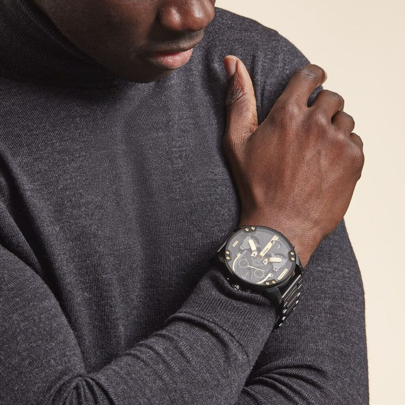  Shop Authentic Diesel Mr. Daddy 2.0 Black Dial Black Steel Strap Watch For Men - DZ7435 - Luxxuri