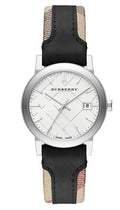 Burberry The City White Dial Black Haymarket Leather Strap Watch for Women - BU9150
