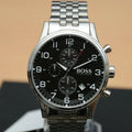  Shop Authentic Hugo Boss Aeroliner Chronograph Black Dial Silver Steel Strap Watch For Men - 1512446 - Luxxuri