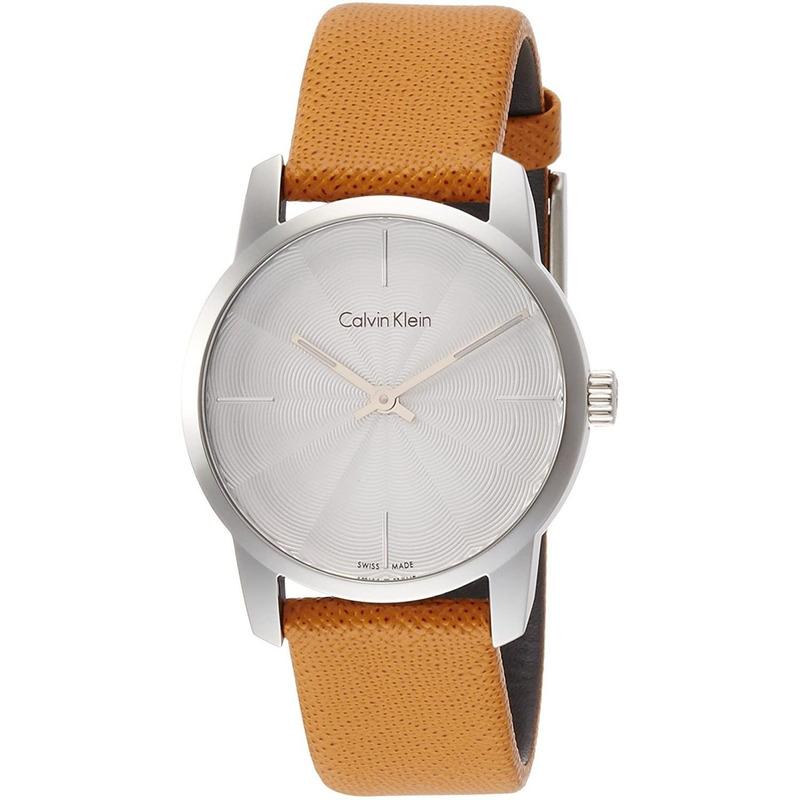  Shop Authentic Calvin Klein City Silver Dial Orange Leather Strap Watch for Women - K2G231G6 - Luxxuri