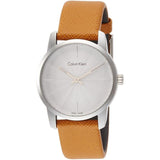  Shop Authentic Calvin Klein City Silver Dial Orange Leather Strap Watch for Women - K2G231G6 - Luxxuri
